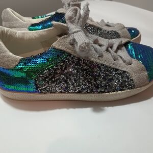 Kids Glitter Sneakers with Blue and Silver Sequins